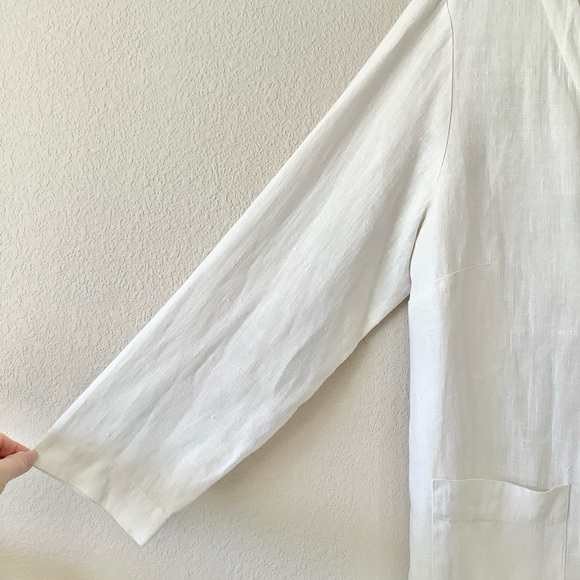 MARISA CHRISTINA Linen Blazer White 1X Long 32” USA Made V-Neck Patch Pockets - Picture 2 of 10